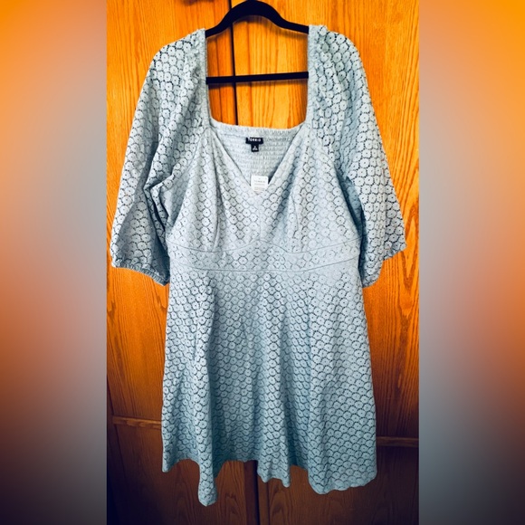 Torrid Light Blue Sweetheart Neck Lace Long Sleeve Mini Dress - Picture 2 of 9